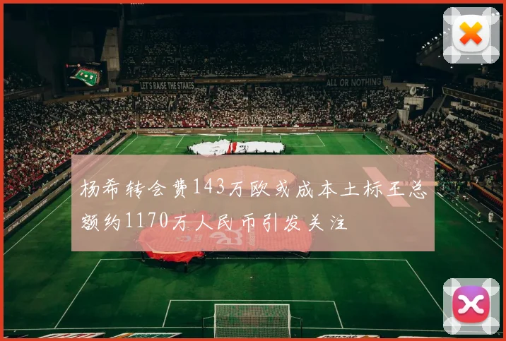杨希转会费143万欧或成本土标王总额约1170万人民币引发关注